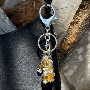 Amber Silver (2) Beaded Handmade Bag Charm Keychain | One of a Kind